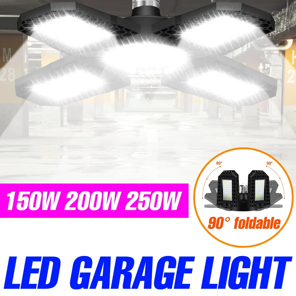 Bombilla LED de 250W, lámpara E27/E26, luz de garaje AC 220V, lámpara alta plegable deformable, foco de 110V, taller de compras para el hogar, gimnasia