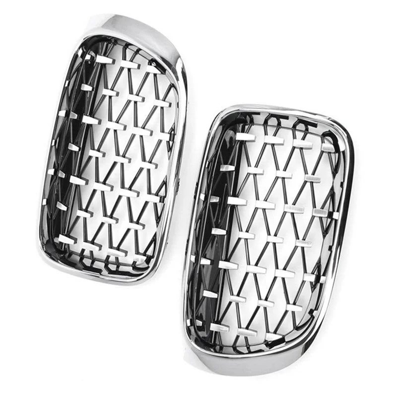 2PCS Set Front Kidney Grilles Diamond Meteor Style Chrome Fits for X3 X4 F25 F26 14-18