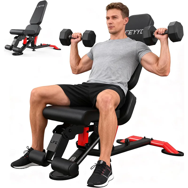 Pooboo Adjustable Weight Bench, 1800LB Incline/Decline Workout Bench Home Gym | 7 Back + 3 Seat Positions + Flat/Incline/Decline + Full-Body Training