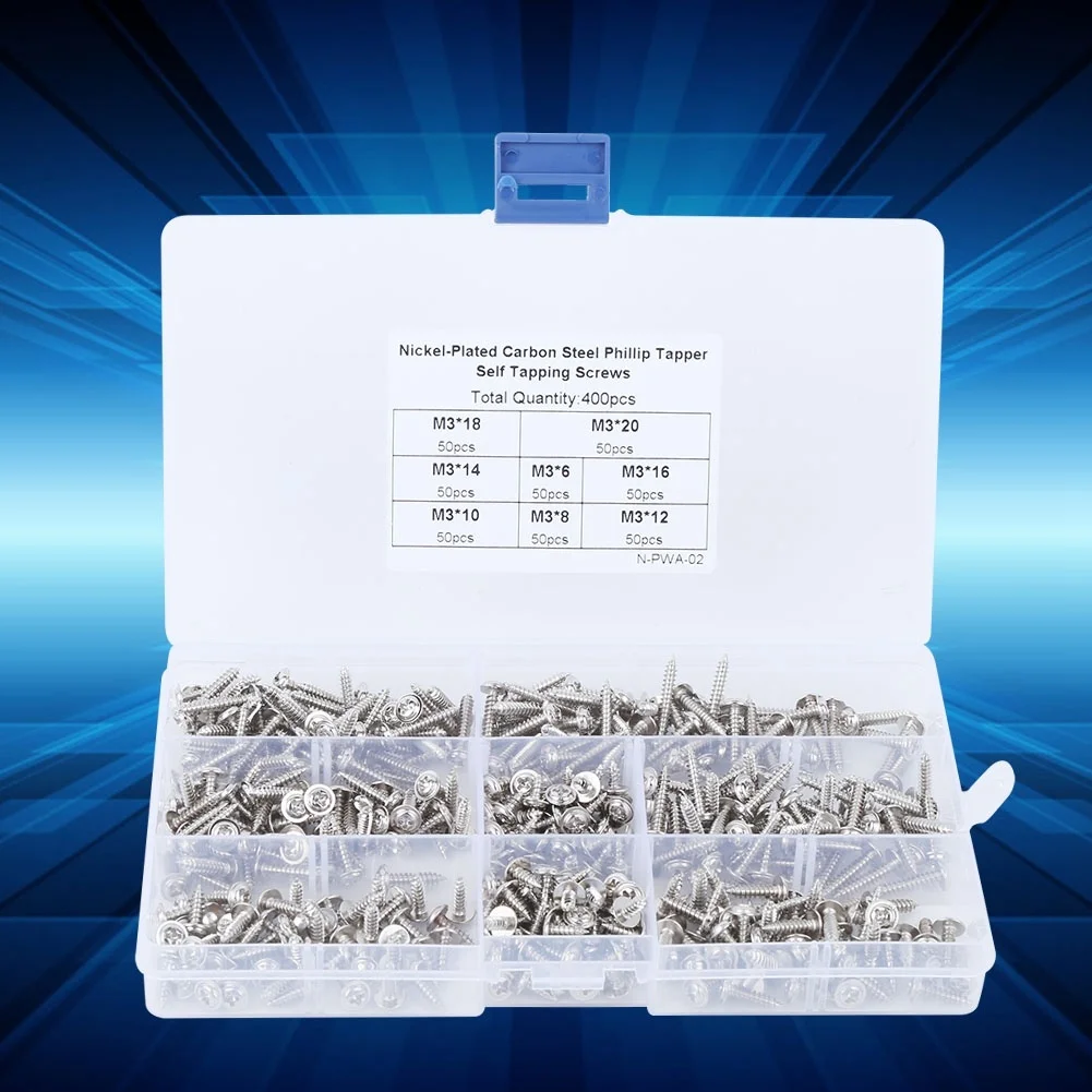 400pcs NickelPlated Carbon Steel Self Tapping Screw Precise Tapping Screw Set M3