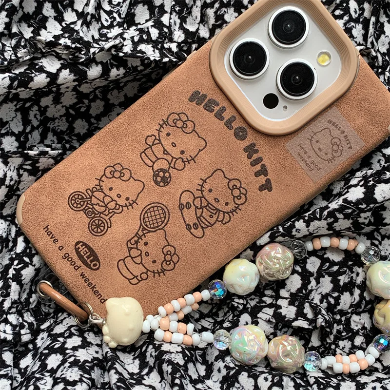 Sanrio Hello Kitty sport Skate Retro winter Suede art Phone Case For iPhone 16 15 14 13 12 Pro Max Case Cute Cartoon Soft Cover