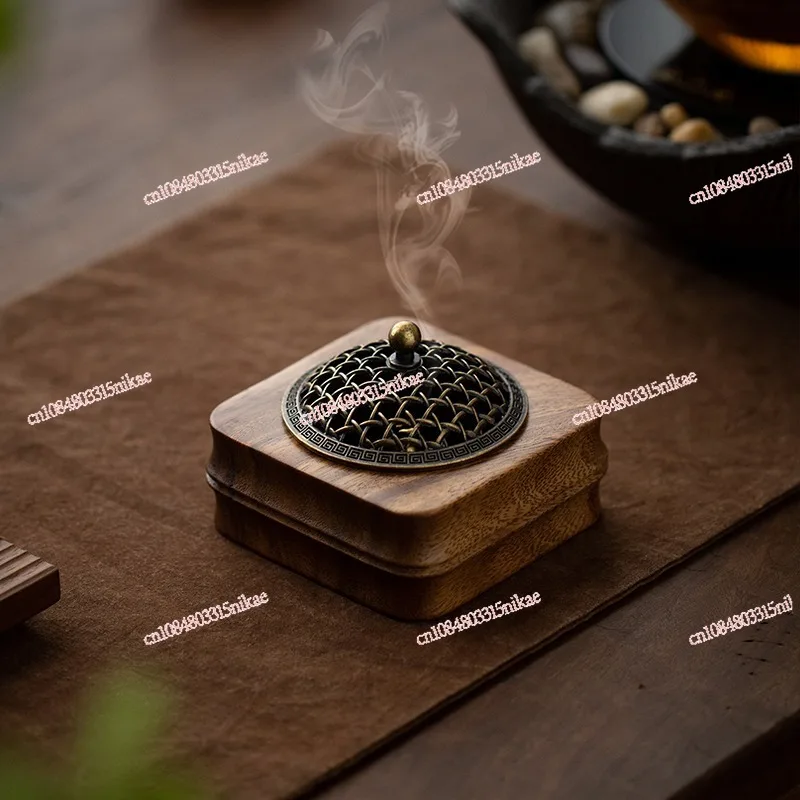 Brûleur d'encens pour cérémonie du thé en noyer, usage domestique, compatible en bois d'agar, porte-encens et mini support à bobine