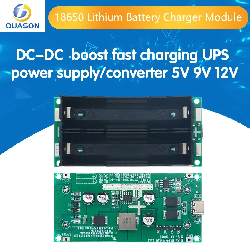  Type-C 15W 3A 18650 Lithium Battery Charger Module DC-DC Step Up Booster Fast Charge UPS Power Supply / Converter 5V 9V 12V 