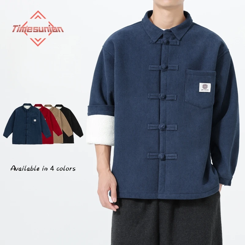 

Рубашки в японском стиле для мужчин, зимние плюшевые и утолщенные рубашки свободного покроя с длинными рукавами, мужская одежда