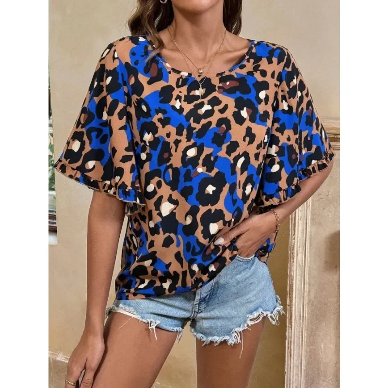 Bluzka damska plus size 1XL-5XL, nowa kolekcja, z losowym nadrukiem, codzienna, prosta koszula z krótkim rękawem do noszenia na co dzień.