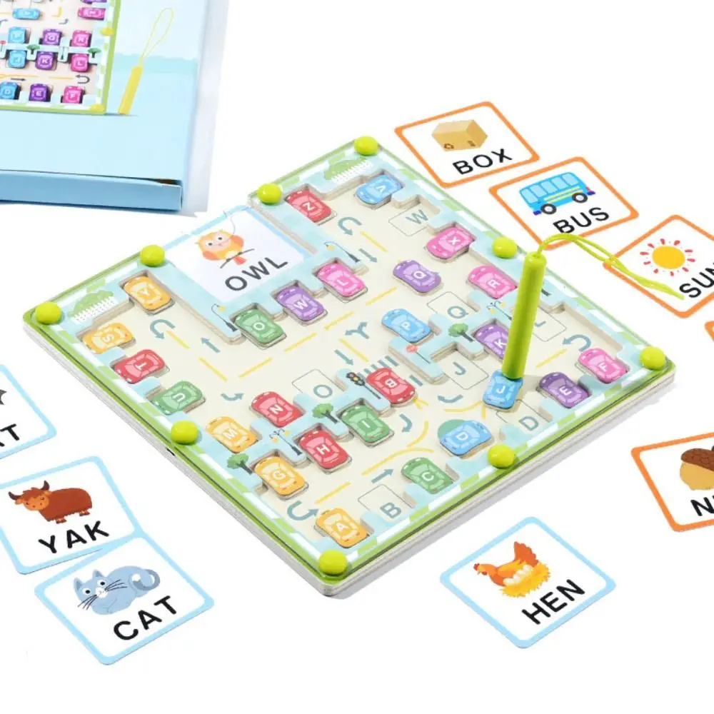 Labyrinthe de mots de couleur magnétique en bois, pratique d'orthographe, 26 lettres anglaises, planches de Puzzle, jeu de qi éducatif précoce