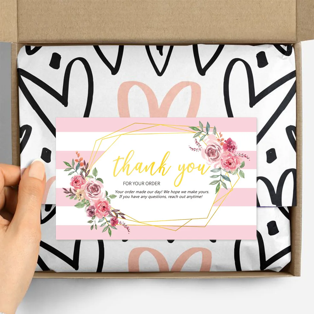 30pcs Thank You For Your Order Pink Greeting Cards For Small Business Label Tag Gift Box Decoration Packages Supplies Wholesale