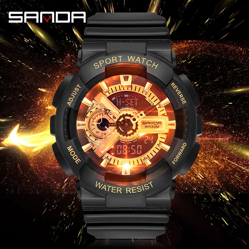 SANDA Trendy Men Watch Women Watch 2023 New Multifunctional Chronograph Dual Display Sports Watches 5ATM Waterproof Reloj Hombre