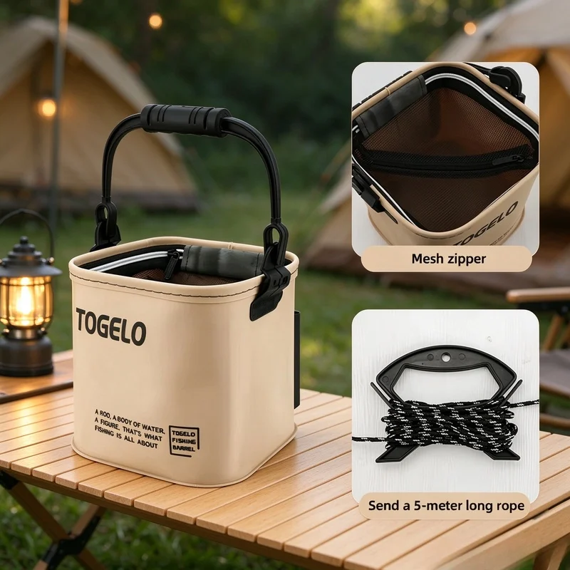 Collapsible Handheld Fishing Bucket for Wild Fishing Live Fish Storage Pail with Fish Guard Outdoor Fishing Container