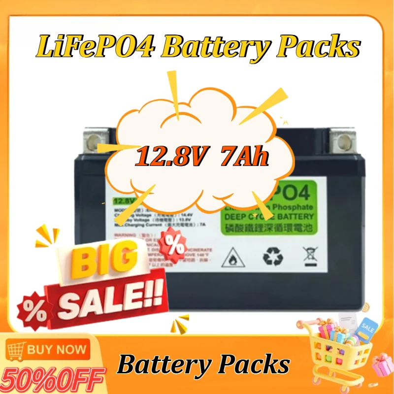 

Motorcycle LiFePO4 Battery 12.8V 7Ah for Motorcycle Motor Starter Built in BMS 12V Lithium Phosphate Scooter Engine Battery