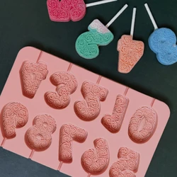 Rose Relief Number Silicone Chocolate Lollipop Mold Flower Pattern Figures Candy Jelly Ice Baking Mould DIY Cake Decor Tool Gift