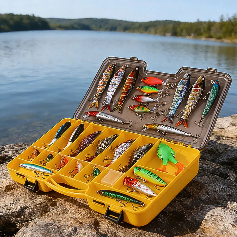 

28 шт., набор рыболовных приманок, шарнирные приманки для плавания, гольян, поппер, лягушка, набор приманок, искусственная жесткая приманка для окуня, щуки, окуня, подарок для мужчины