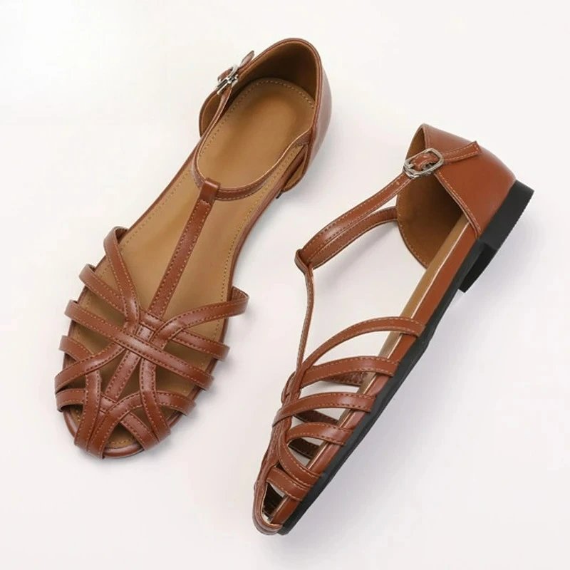 

Summer Cross Strap Flat Sandals Women Round Toe Ankle Buckle Hollow Casual Roman Sandalia Zapatos De Mujer сандали