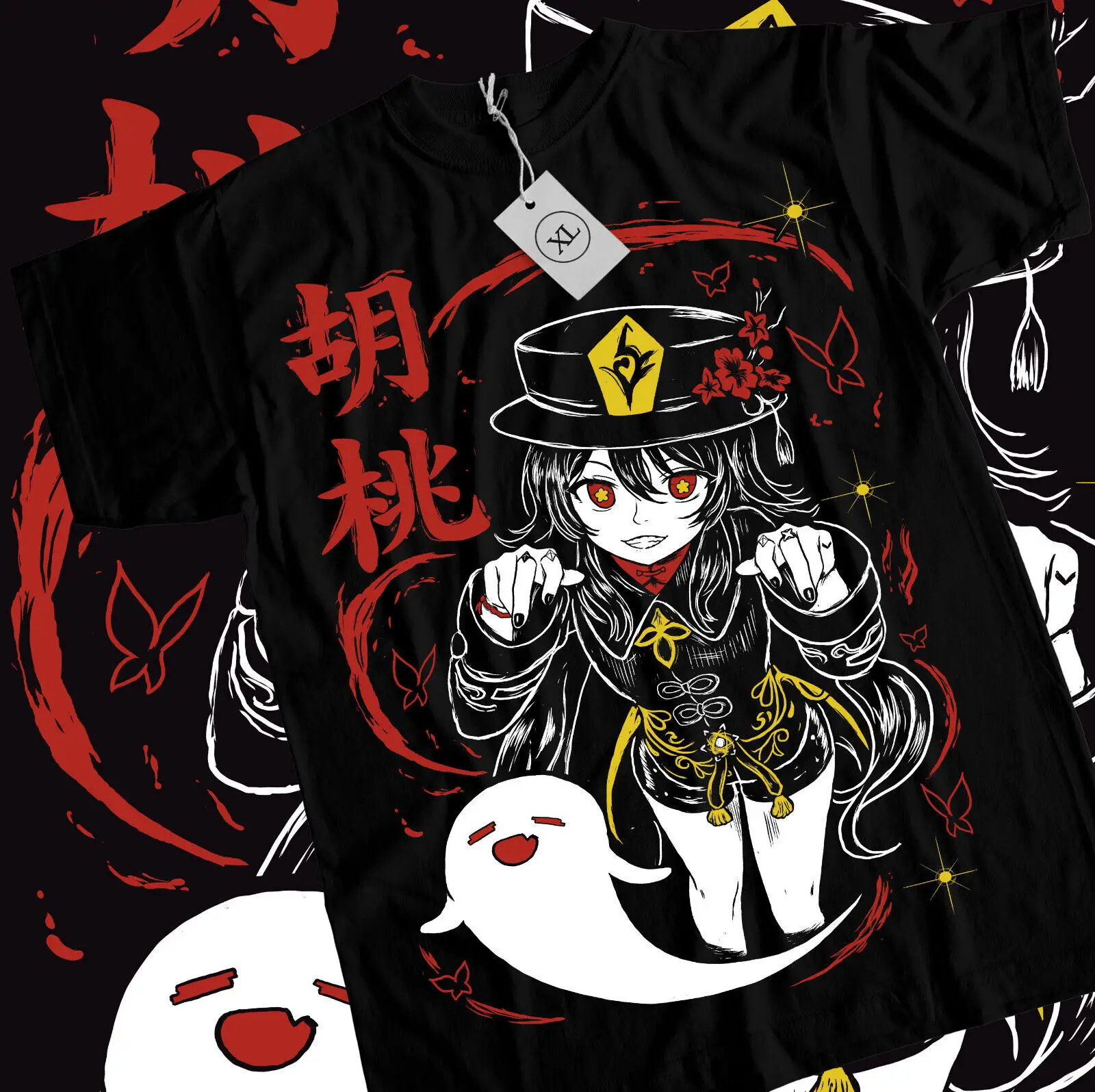 Genshin Impact HuTao Harajuku T-Shirt Anime Girl Kawaii Black Shirt Tee All Size