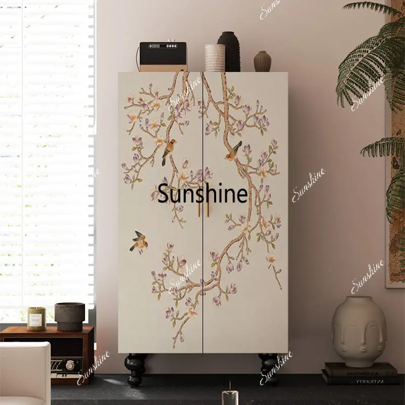 Bedroom home storage New Chinese-style living room installation-free integrated wall solid wood hanging wardrobe