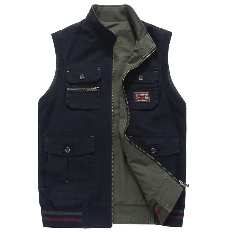 Men's cardigan reversible fashion casual solid color top vest spring and autumn new men's multi-pocket jacket