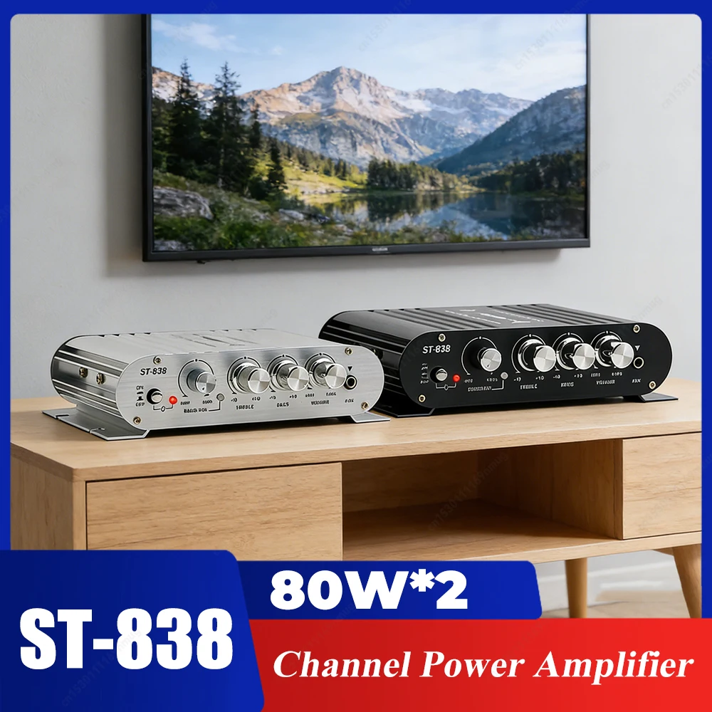 

Усилитель для сабвуфера ST-838 HiFi 2.1 с регулировкой басов и высоких частот, 80 Вт*2, мини-аудиоусилитель, медиаплеер
