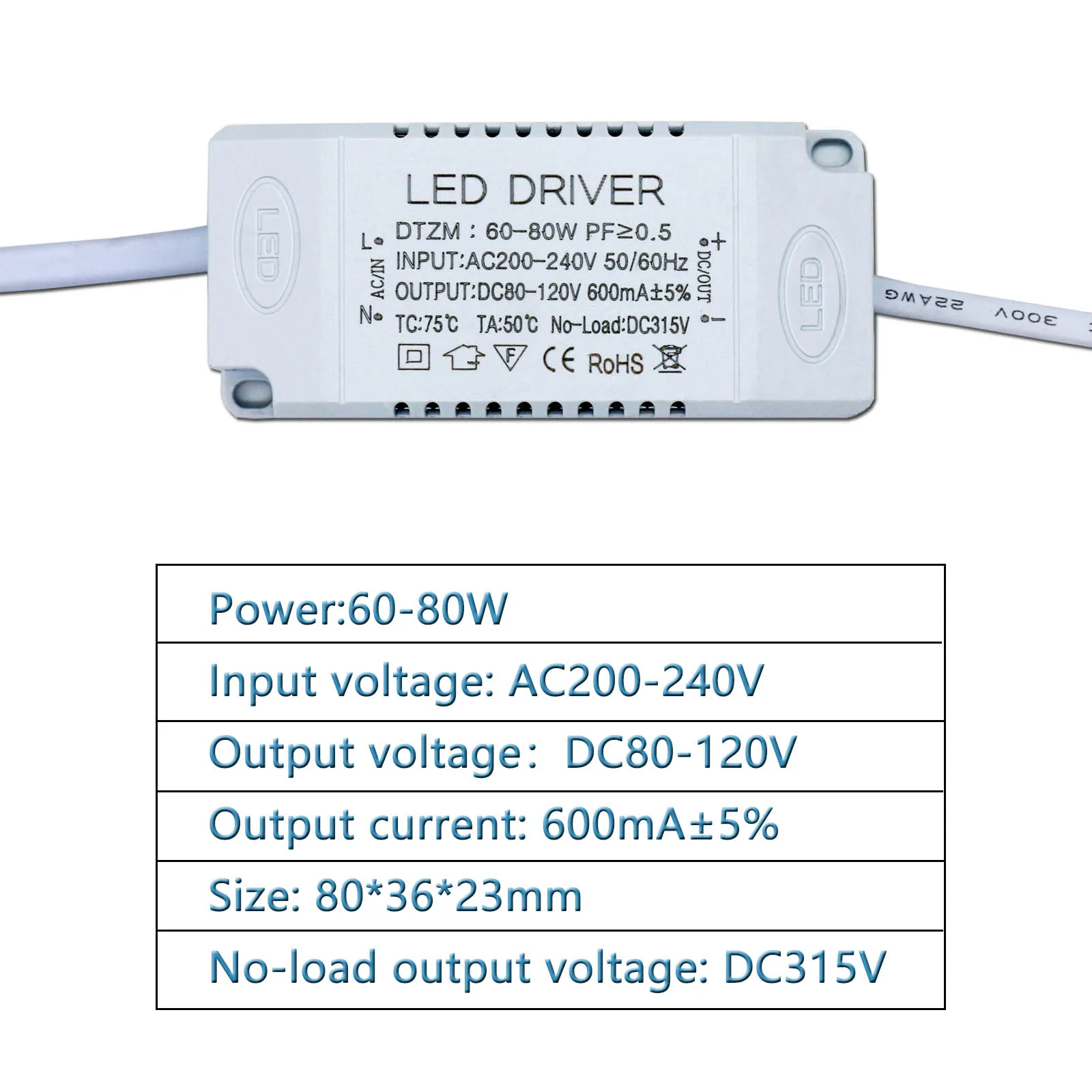 30-50W 60-80W LED Driver 460mA 600mA LED Transformer AC200V DC80-120V Power Adapter for LED Panel Light DIY