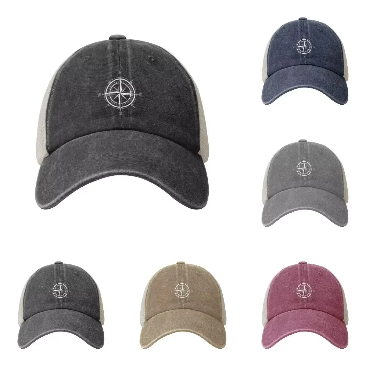

Compass Print Hat for Men Women Soft Cotton Wash Baseball Cap Fashionable Low Profile Dad Hats Adjustable Mesh Cap Trucker Caps