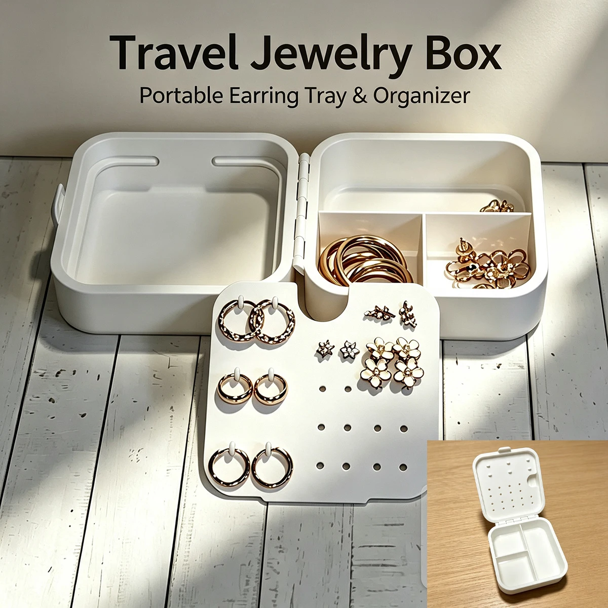 Portable Travel Jewelry Box, Earring Storage Board, Divided Compartment Ring and Necklace Box, Small Portable Jewelry Storage Box