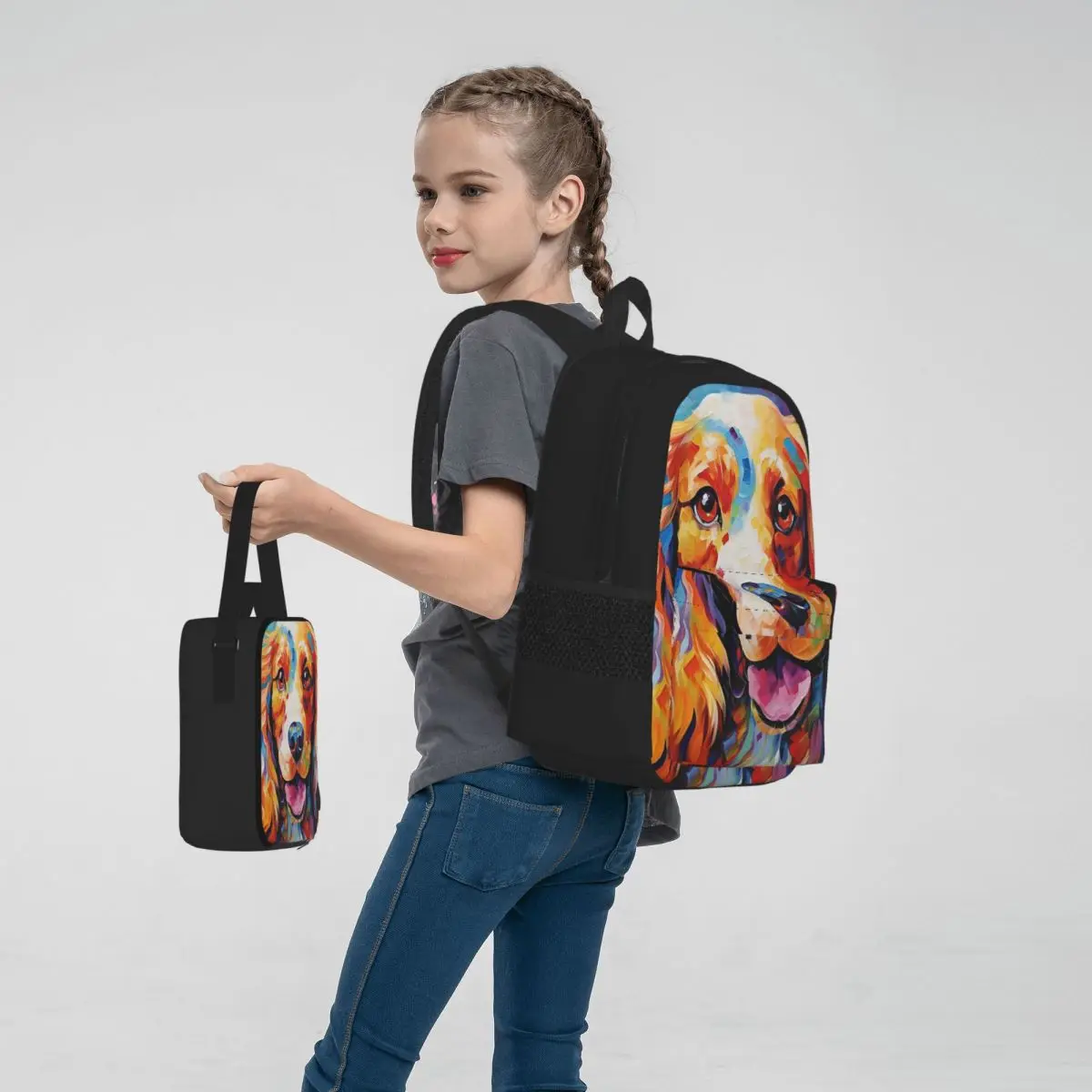 Mochilas Cocker Spaniel Presence para meninos e meninas, mochilas escolares para estudantes, mochila infantil, lancheira, caneta, conjunto de 3 peças