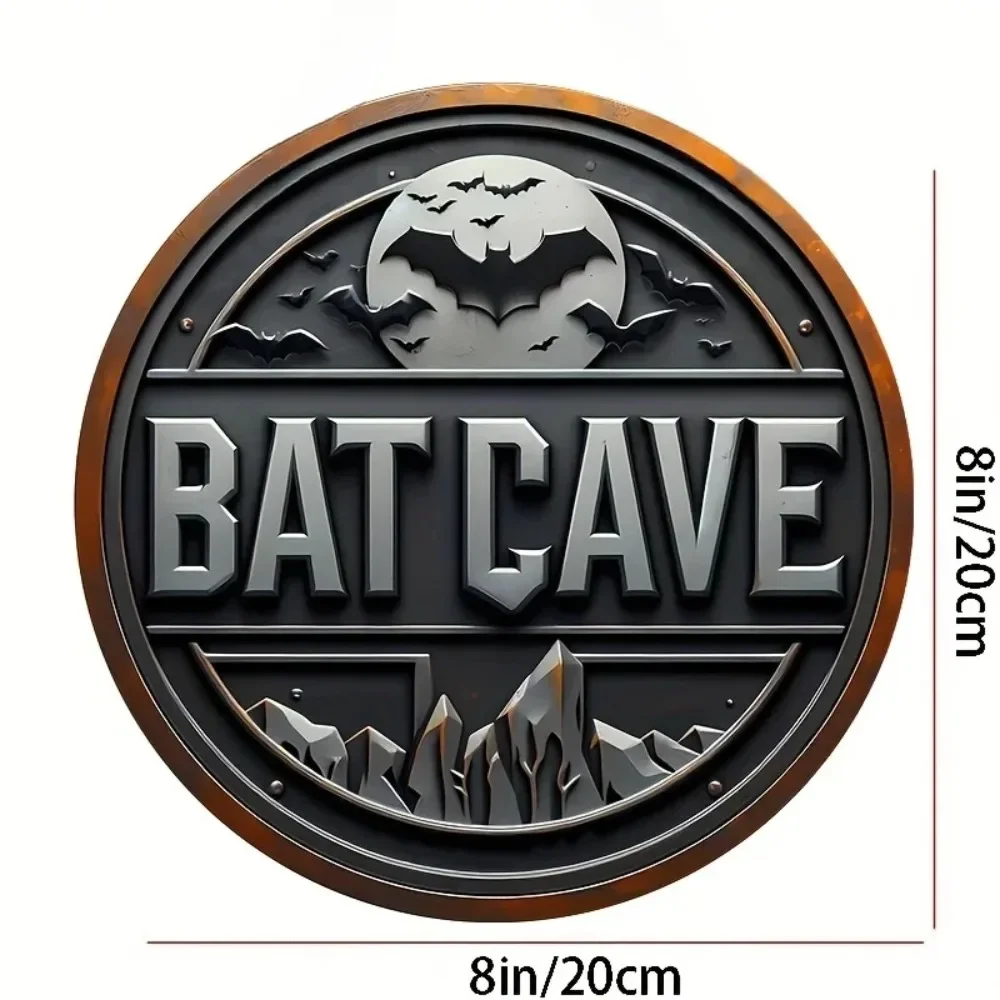 Vintage Metal Batcave Sign, 8x8inch | Unique Wall Art Plates, Perfect for Outdoor Areas, Porches, Garages, Cafes, Bars, and Gardens.