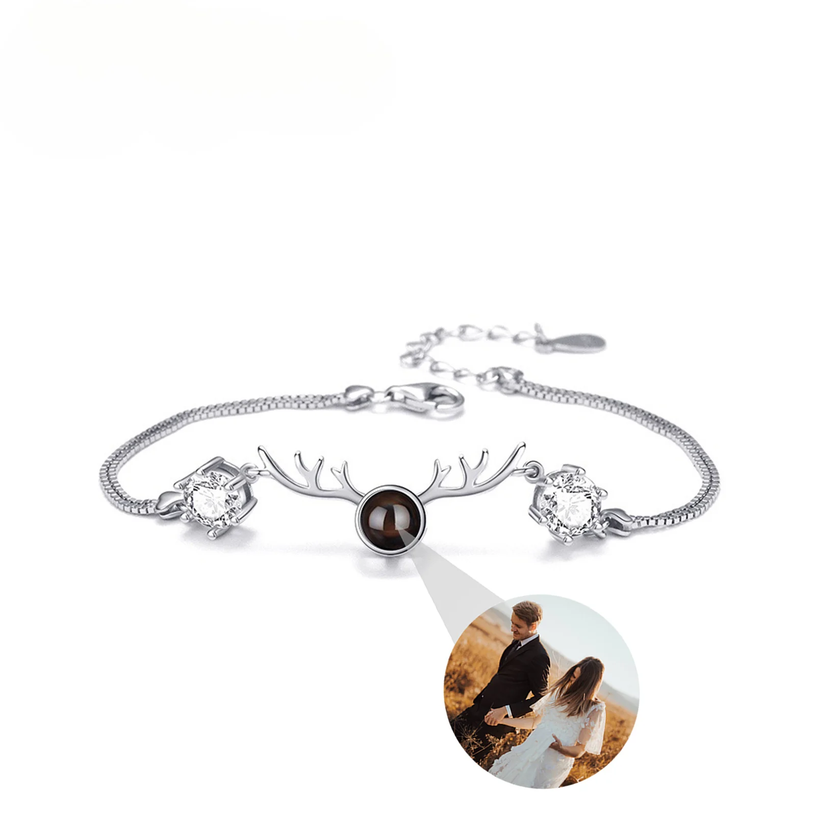 

Trendy Elk Bracelet for Women Personalized Photo Projection Jewelry Sterling Silver Charm Bracelet Memorial Gift for Mom, Friend