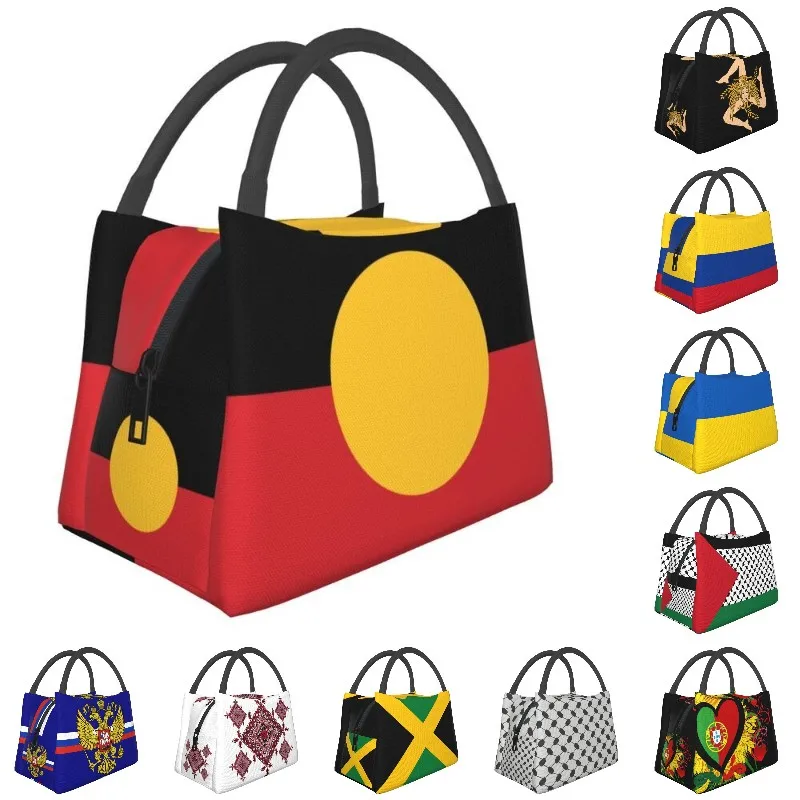 

Australian Aboriginal Flag Insulated Lunch Bags for Outdoor Picnic Waterproof Cooler Thermal Bento Box Women Shoulder Bag