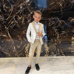 Boy's Suit Wedding Tuxedo 3 Piece Set - Double Breasted Vest, Blazer and Green Pants