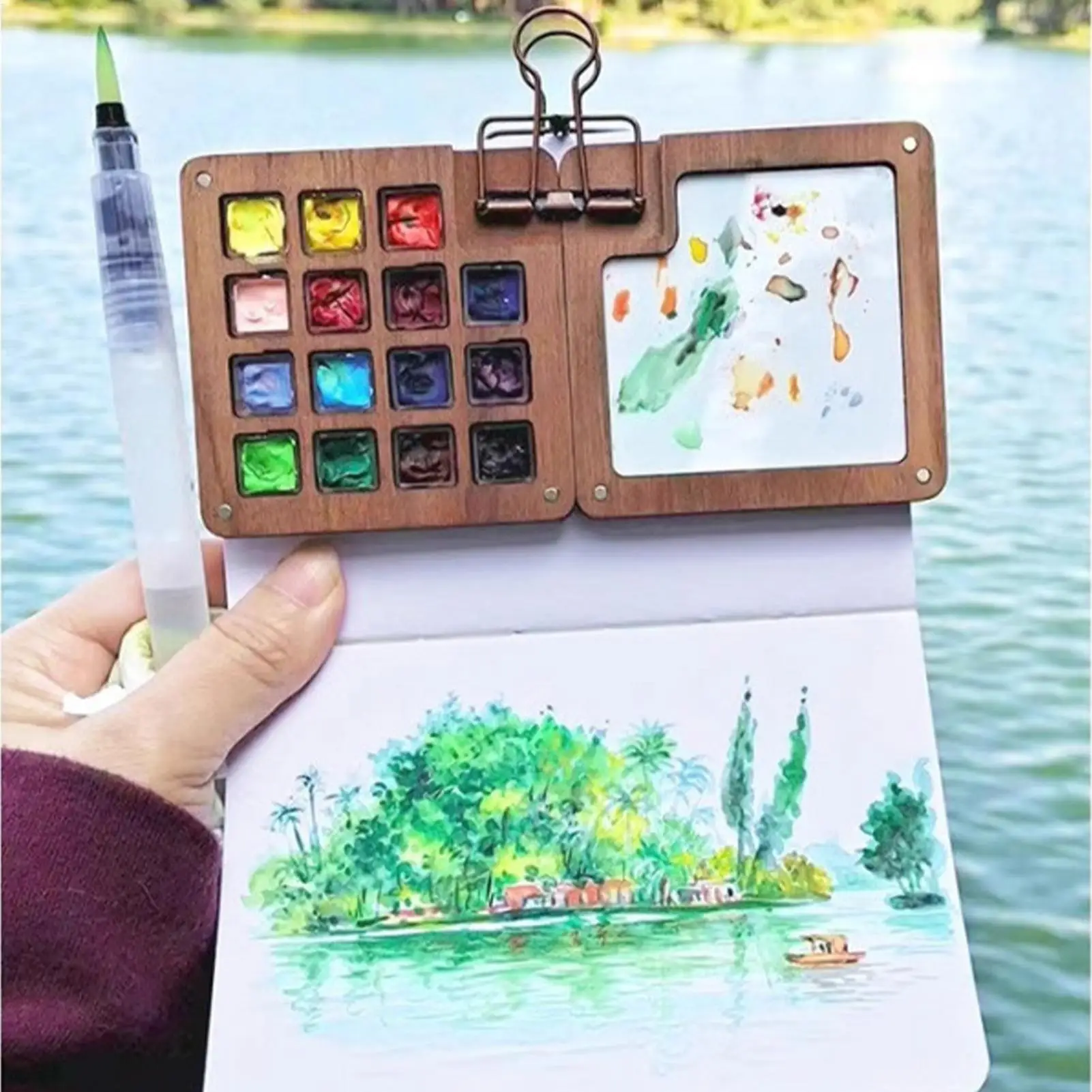 

Дорожная палитра красок, мини-набор акварельных палитр, портативный набор акварельных красок, деревянная сетка, коробка для красок для художников и студентов