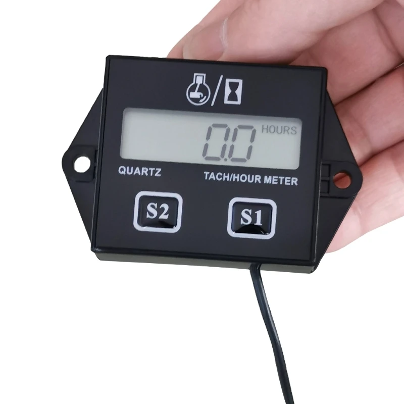 Small Engine Hour Meter and Digital Tachometer, Waterproof Inductive Tacho Gauge Accessories for Motorcycle Boats