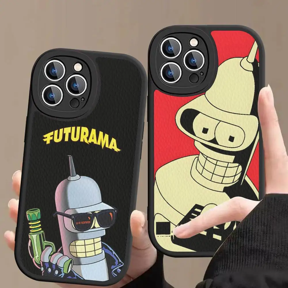 Cartoon Leuke B-Bender Telefoonhoesje voor IPhone 16 15 14 13 12 11 Pro Max Plus Mini Lederen Cover