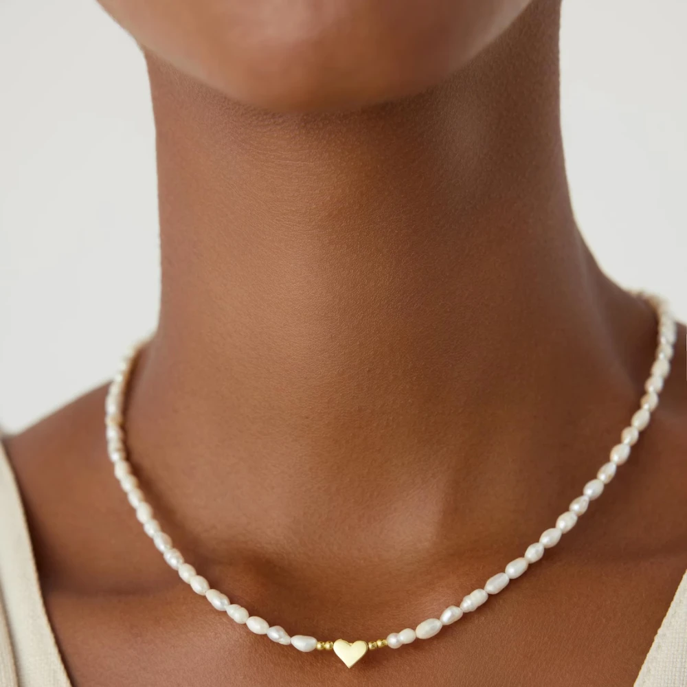 Hengsheng 2025 Newest 3-4mm Rice Shape Freshwater Pearl Necklaces for Women 40cm 45cm 50cm 4cm Adjustable Necklaces Jewelry Gift