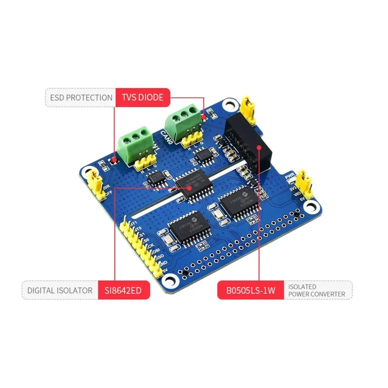 2-Channel CAN BUS Extension Expansion Board Module HAT Kit For RPI 0 PI4 Raspberry Pi Zero 2 WH 2W 3 4 Model B 3B Plus 4B 5