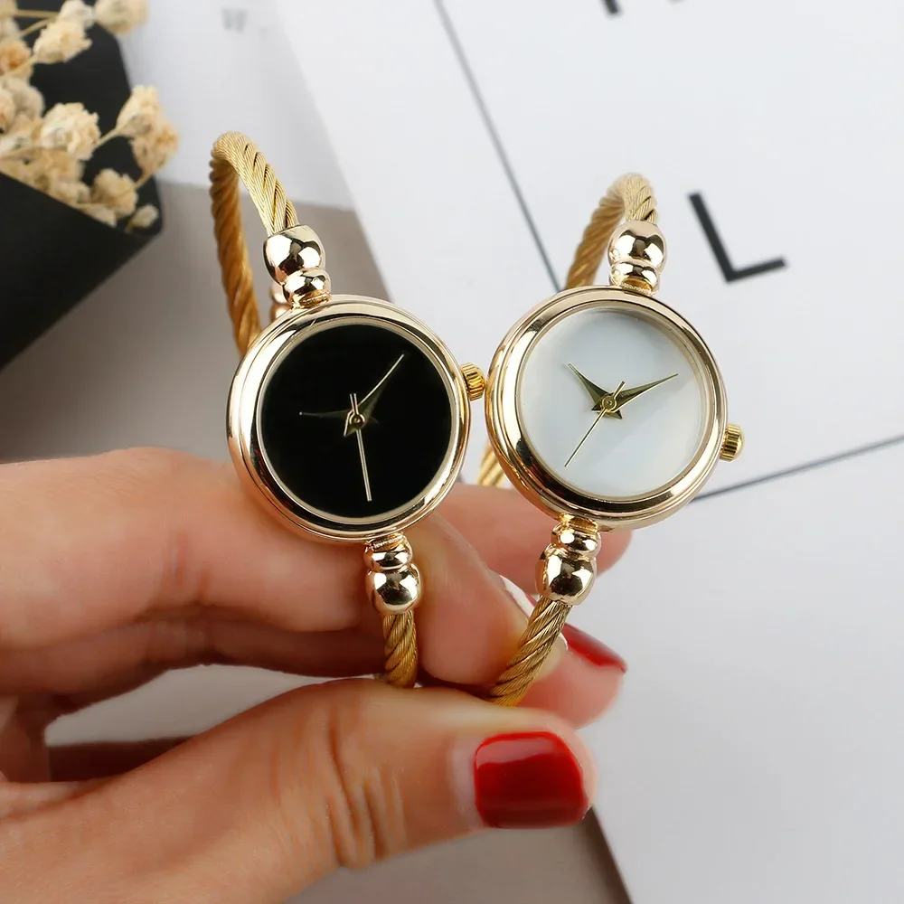 Relojes minimalistas para mujer, pulsera pequeña de oro, reloj de pulsera Retro de acero inoxidable para mujer, reloj de pulsera de cuarzo, reloj de vestir a la moda