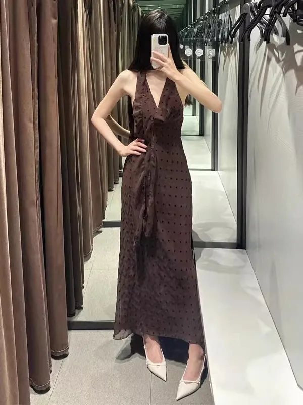 

Осень 2022, новинка, шифоновая юбка в горошек Dr Ele, длинная юбка трапециевидной формы, сексуальная повседневная одежда из полиэфирного волокна со средней талией