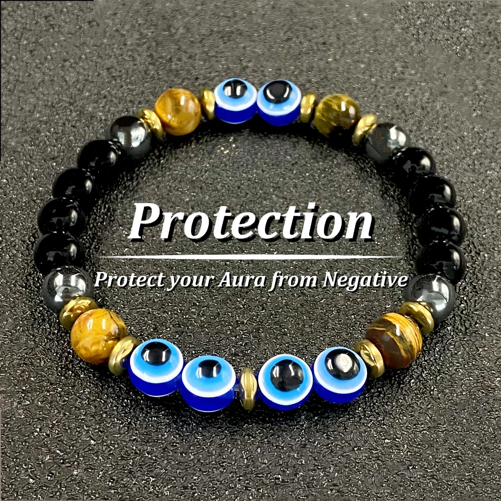 tiger eye obsidian gemstone bracelet Healing Calm Anxiety Relief Stress Gifts