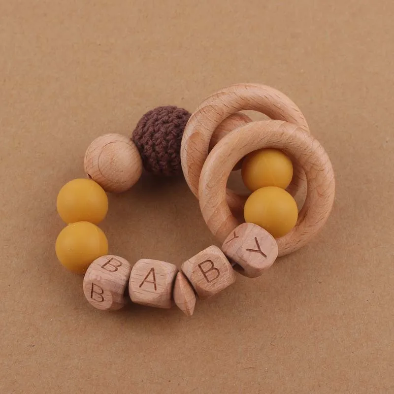 Personalized Customized Name Baby Pacifier Clips Chains Teething Bracelet Toy DIY Beech Wood Silicone Beads Dummy Nipple Holder