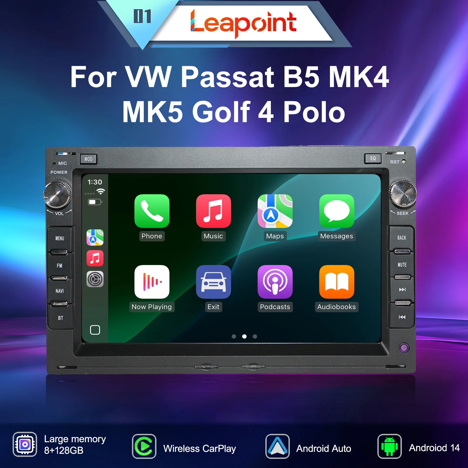 

Leapoint Wireless Carplay Multimedia Player For VW Passat B5 MK4 MK5 Golf 4 Polo Bora Jetta T5 Android 14 Car Radio GPS