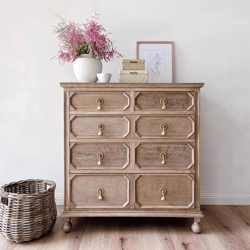 

American vintage chest of drawers French solid wood entrance cabinet creative living room eight-bucket shoe cabinet bedroom wall