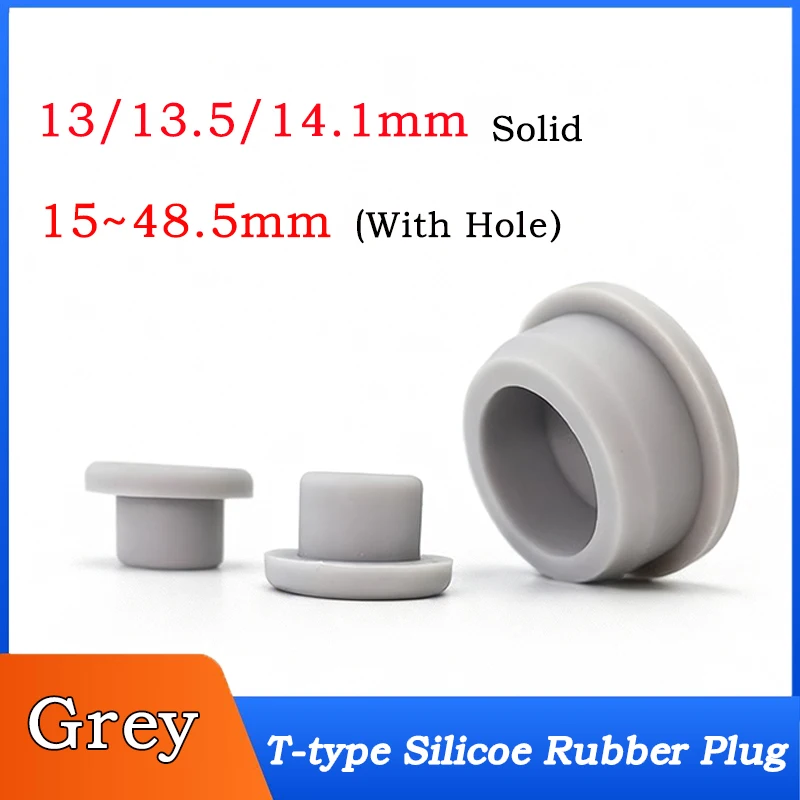 

1~100pcs Grey T-type Solid/with Hole Silicone Rubber Plug Food Grade Rubber Stopper Sealing Plug Dustproof Rubber Cap 13~48.5MM