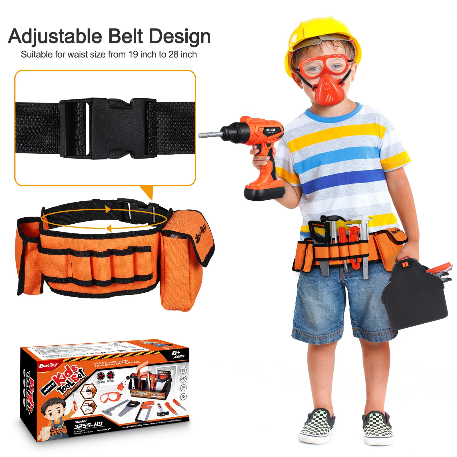 Carpenter Pretend Play Toys Tool Belt Boy Repair Tools for Boys Kids Playset Child