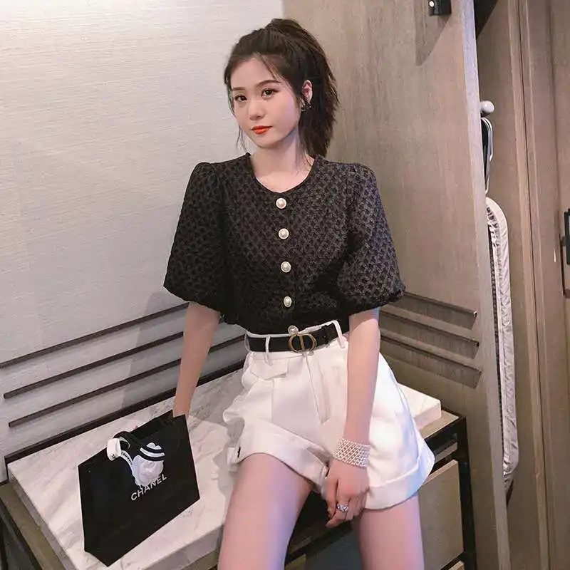 Shirts Women Soft Simple Retro New Arrival Puff Sleeve Summer Clothing Straight Casual Young Ladies College Hot Sale Korean Chic