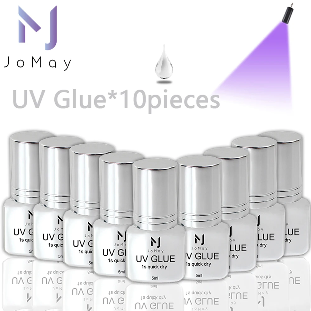 JOMAY 10 bottiglie 5ml Colla UV per ciglia Asciugatura rapida in 1 secondo 75 giorni Colla per ciglia duratura No Nrritation Adesivo per estensione ciglia