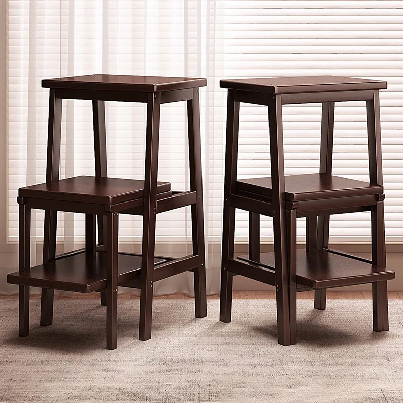 

PYJ Multifunctional Ladder Stool Folding Living Room Household Three-Step Solid Wood Ladder Chair