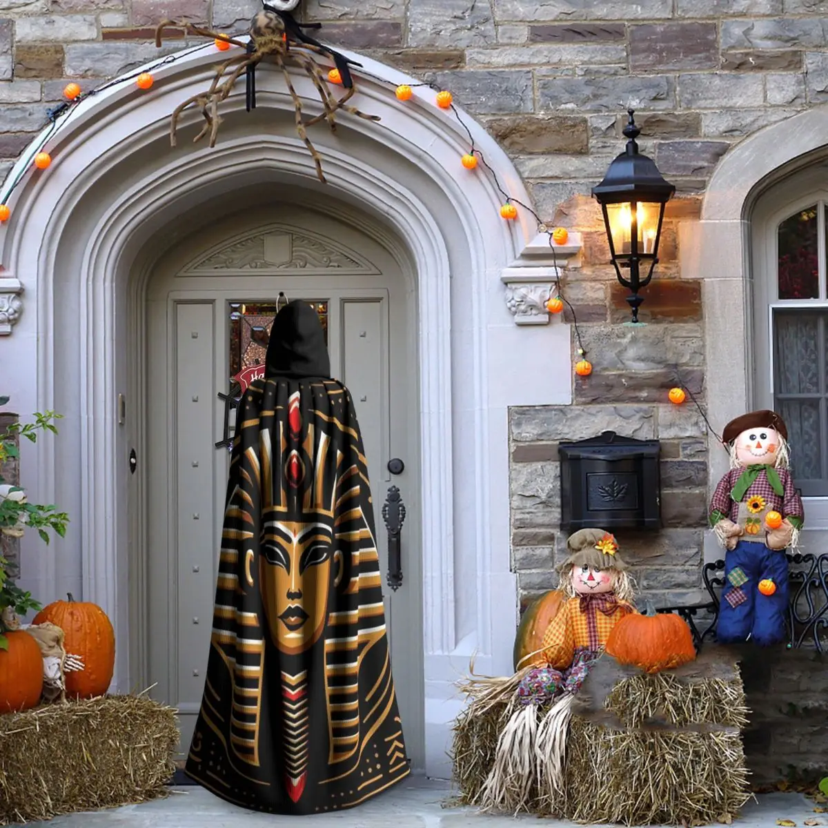 Faraón egipcio con ilustración de corona dorada, 5 capas largas con capucha, disfraz Medieval de bruja, capa de Cosplay, abrigo de Halloween Unisex