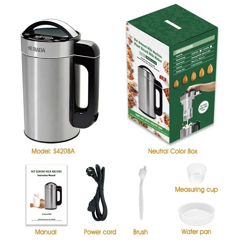 SUBADA Homemade Almond Automatic Nut Milk Maker Vegan Milk Machine Oat Almond Milk Maker with Strainer