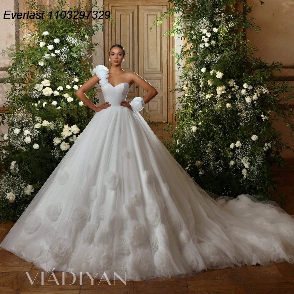 EVLAST elegancka suknia ślubna o linii A jedno ramię Vestido De Novia cekiny 3D kwiatowa aplikacja suknia ślubna Robe De Marie TBD09