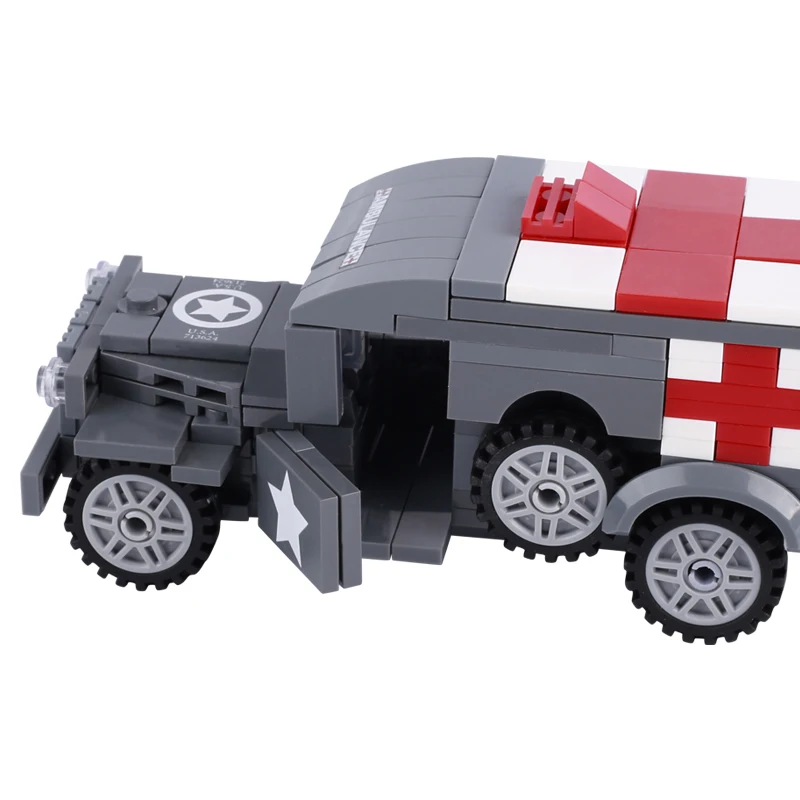 WW2 Military US WC54 Medical Vehicle Building Blocks Soldier Ambulance Mini Army Car Model Bricks Toys For Kids Gifts