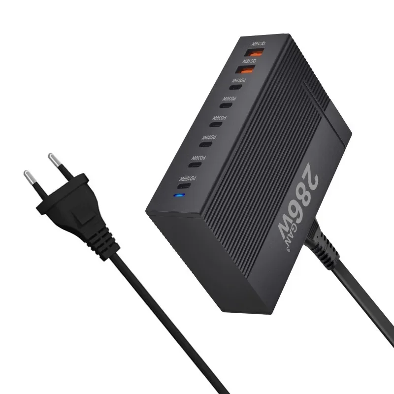 แนวตั้งลาย SHELL 286W เดสก์ท็อป 6C2A GAN Charger 8 พอร์ต USB3.0 ประเภท C PD Charger Fast Charger โทรศัพท์มือถือ USB